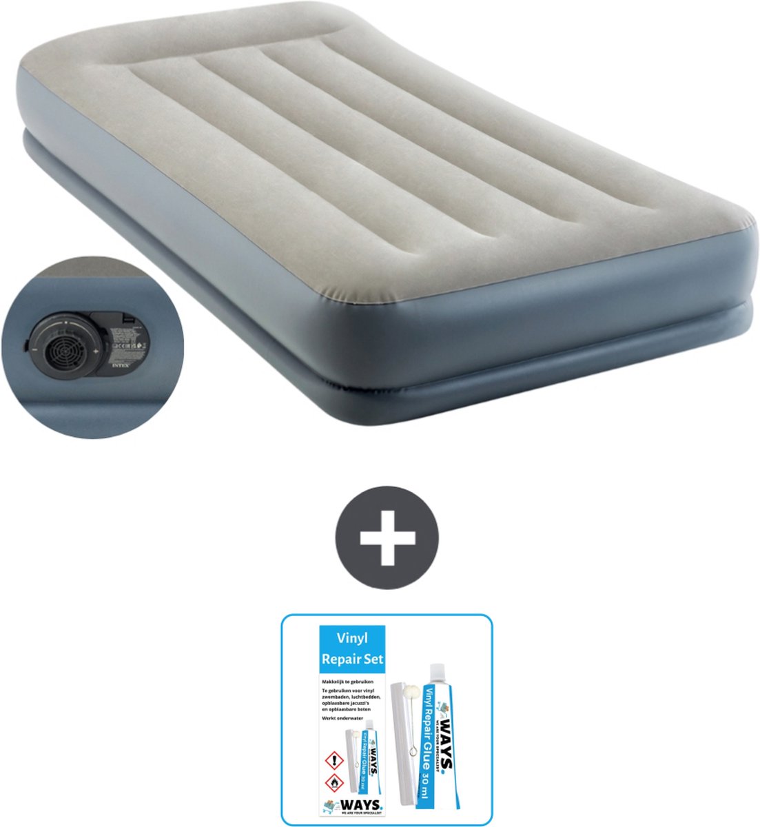 Intex Luchtbed - 1-Persoons - 99 x 191x 30 cm - Grijs - Inclusief pomp - Reparatieset