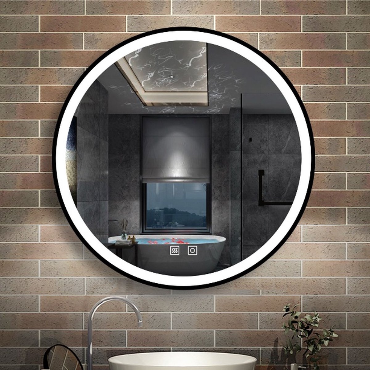 LED badkamerspiegel 60x60cm met verlichting, aanraking/wandschakelaar, anti condensatie, wit licht/warm wit licht/warm licht, regelbare helderheid, en power-off geheugen