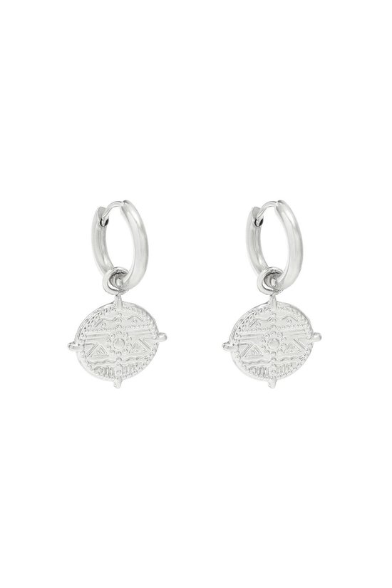 Luxe oorbellen met bedel met mooie print - earrings - kleur zilver - stainless steel - moederdag cadeau tip - kerst kado - waterproof
