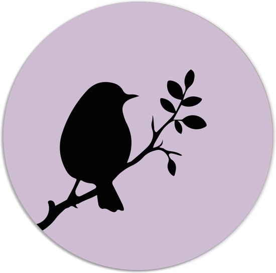 Label2X - Muurcirkel vogeltje lente lila - Ø 40 cm - Forex - Multicolor - Wandcirkel - Rond Schilderij - Muurdecoratie Cirkel - Wandecoratie rond - Decoratie voor woonkamer of slaapkamer