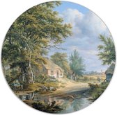 Label2X - Muurcirkel - Boerderijen aan Rand Bos - Ø 30 cm - Dibond - Multicolor - Wandcirkel - Rond Schilderij - Bloemen en Planten - Muurdecoratie Cirkel - Wandecoratie rond - Decoratie voor woonkamer of slaapkamer