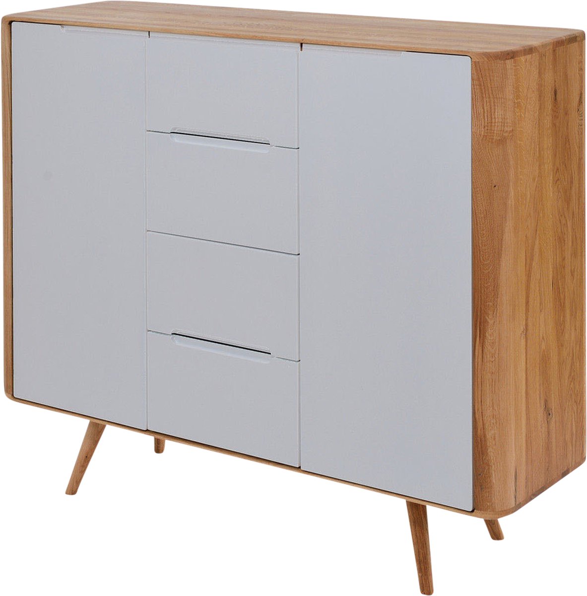 Gazzda Ena Dresser 135 Naturel - Houten Dressoir - Massief Eiken - met 4 Lades - 2 Deurs - Ladekast - Kast met Lades - Scandinavisch - Witte Frontjes - 135 cm Breed