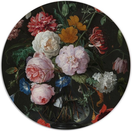 Muurcirkel Stilleven met bloemen in een glazen vaas, Jan Davidsz. de Heem Ø 20 cm / Forex