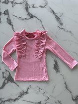 Meisjes Longsleeve top met ruffles "Roze", verkrijgbaar in de maten 92 t/m 164