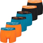 Happy Shorts Heren Boxershorts Trunks Oranje/Turquoise/Zwart 6-Pack - Maat XL