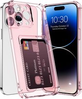 Schokbestendig TPU Hoes Kaarthouder Geschikt voor: Apple iPhone 14 Pro Max - Roze - Hoesje met Achterkant Pasjeshouder