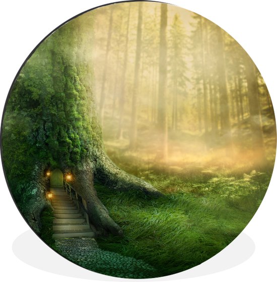 Cercle mural - Cercle mural - Maison - Forêt - Arbres - Aluminium - Dibond - ⌀ 30 cm - Intérieur et Extérieur