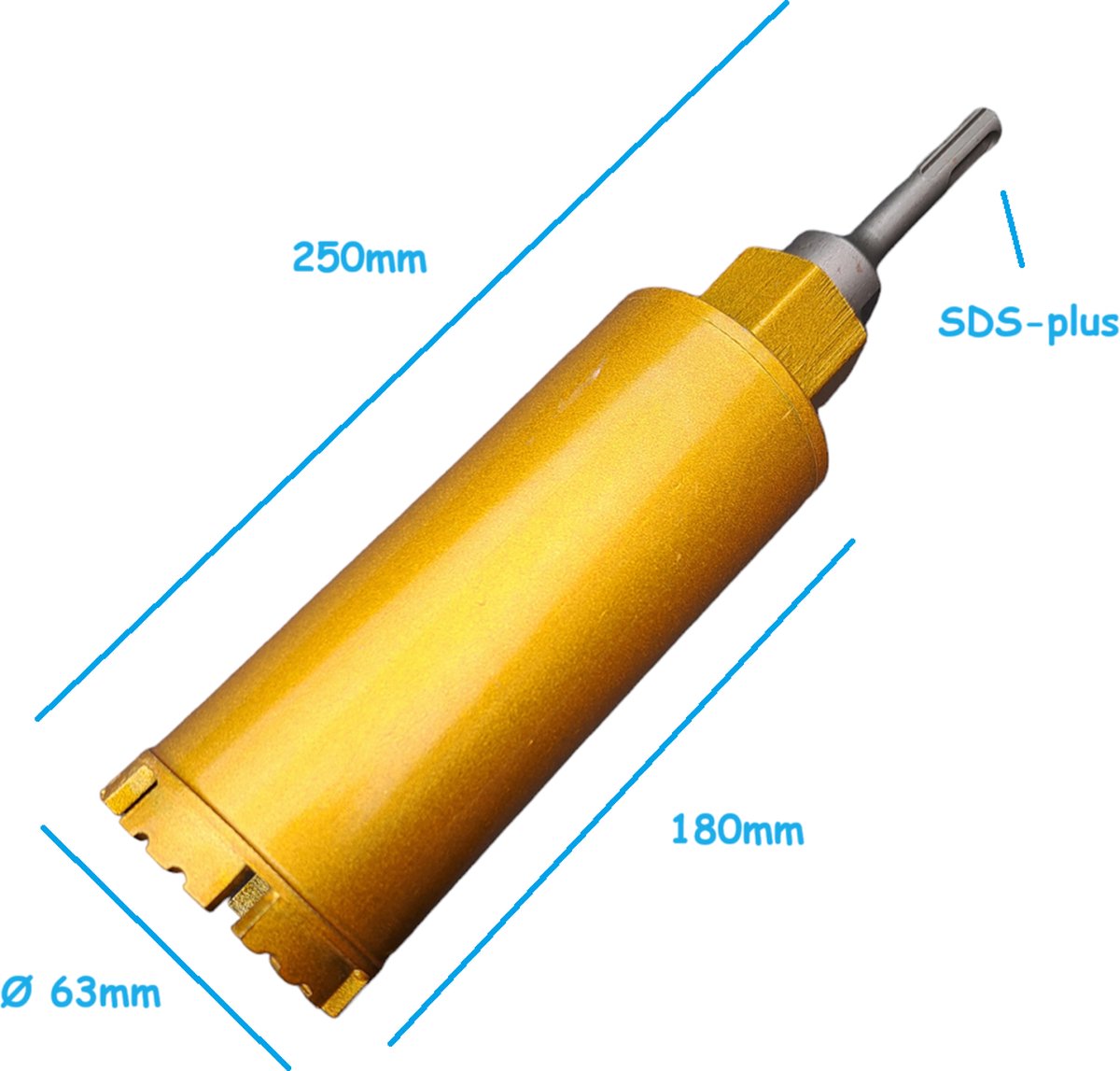 SDS-Plus Adapter + Kernboor diamantboor betonboor Ø 63 x 180mm gatenboor diamantboorkroon diamant boor kernboormachine airco boorkroon aansluiting boormachine M22 schroefdraad