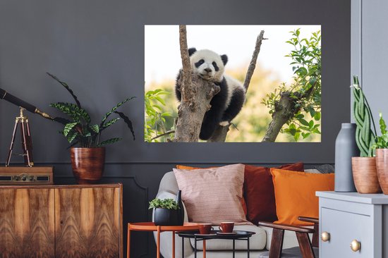 Sticker Muursticker Jeunes pandas - Panda appuyé sur arbre - 120x80 cm - film adhésif autocollant - sticker mural repositionnable