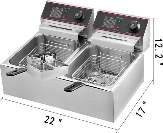 West Frituurpan - Dubbele Frituurpan - Frituur - Frituurpan dubbel - 2x 6L - 2x 2500W - Ptfe - 220V - Afzonderlijke schakeling