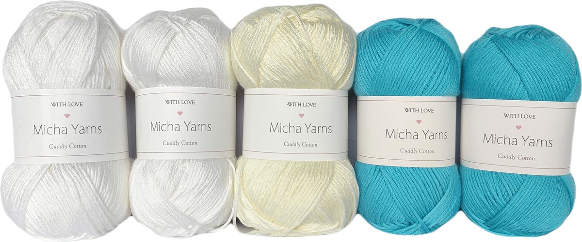 Bollen Bundel - 80% katoen 20% acryl breiwol - 5 bollen haakgaren – 5 x 100gram - Soft Blue (005) – Cuddly Cotton - Micha Yarns
