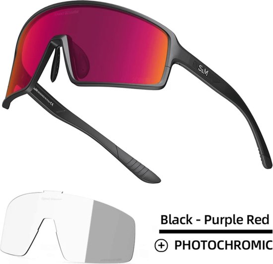 Lunettes de soleil Sport S&M PRO - Verres photochromatiques - Lunettes de soleil Sport polarisées HD - TR90 - TAC - UV 400 - ENSEMBLE COMPLET - Lunettes de cyclisme - Lunettes de sport - VTT - Randonnée