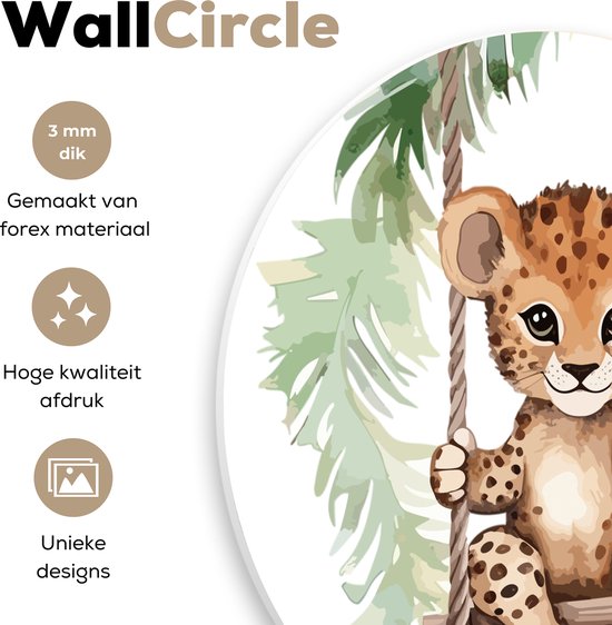 WallCircle® Wandcirkel 30x30 cm - Muurcirkel Luipaard - Dier - Kinderen - Jungle - Kinderkamer - Babykamer - Kinderkamer - Muurdecoratie cirkel woonkamer - Wanddecoratie slaapkamer - Kamer decoratie accessoires - Ronde schilderijen