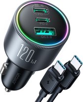 Chargeur de voiture Joyroom 120 W avec câble USB C 100 W - Zwart avec RVB