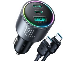 Joyroom 120W - Autolader met 100W USB C kabel - Zwart met RGB
