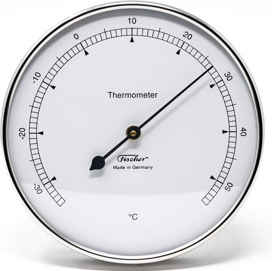 Fischer - Thermometer ø 103 mm RVS - Ruimtethermometer - Kamerthermomter - Fijnmechanische Thermometer - Feingerätebau Fischer