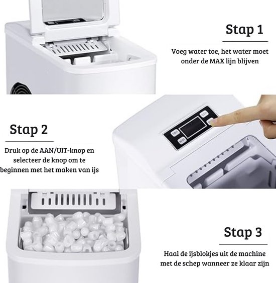 Ijsblokjesmachine - Ijsmachine Zelfvriezend - Zelfreinigende Functie - Crushed Ice - Led Display - Thuis & Horeca - Wit van IceQueen — afbeelding 2