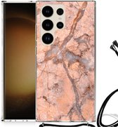 Mobiel Hoesje Geschikt voor Samsung Galaxy S24 Ultra Telefoon Hoesje met doorzichtige rand Marmer Oranje