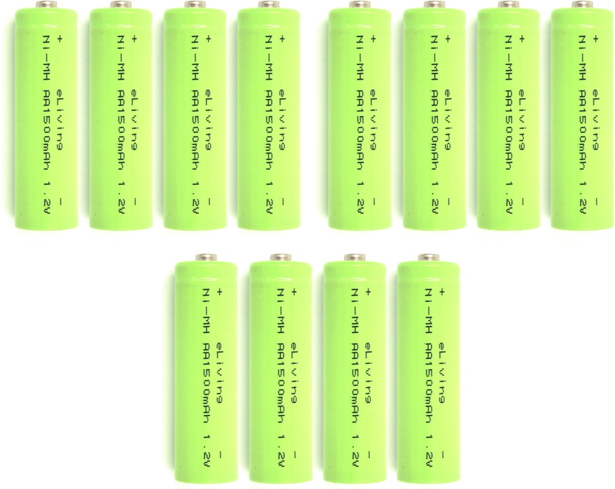 Oplaadbare AA batterijen. 1500mAh NiMH 1.2V - 12 stuks voordeelpack