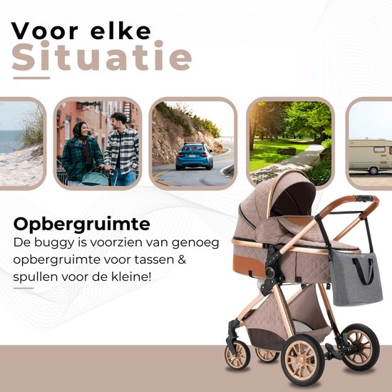 Lunola Nova - Kinderwagen 3-in-1 - incl. autostoel - 0-20kg - XXL - Multifunctionele Buggy 3in1 - Khaki - Inclusief onderhoudskit — afbeelding 3