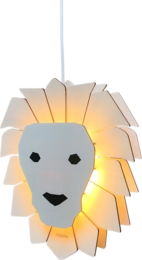 Lampe suspendue en bois pour chambre d'enfant | Lion - blanc | toddie.nl