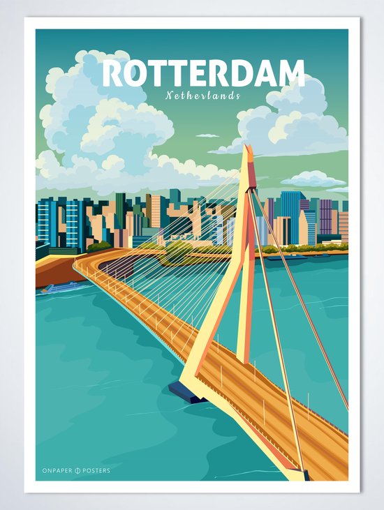 Rotterdam Poster 50 x 70 cm - Stadsposter - Erasmusbrug - Woonaccessoires