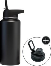 Bouteille d'eau - Noir Onyx - 1 litre - Bouchon Extra gratuit avec paille et bec verseur - Bouteille d'eau avec paille - Bouteille isotherme - Sans BPA - Étanche