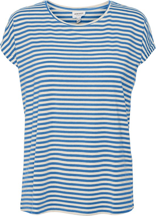 Vero Moda T-shirt Vmava Plain Ss Top Stripe Ga Jrs N 10284469 Ibiza Blue/ Pristine Taille Femme - XS