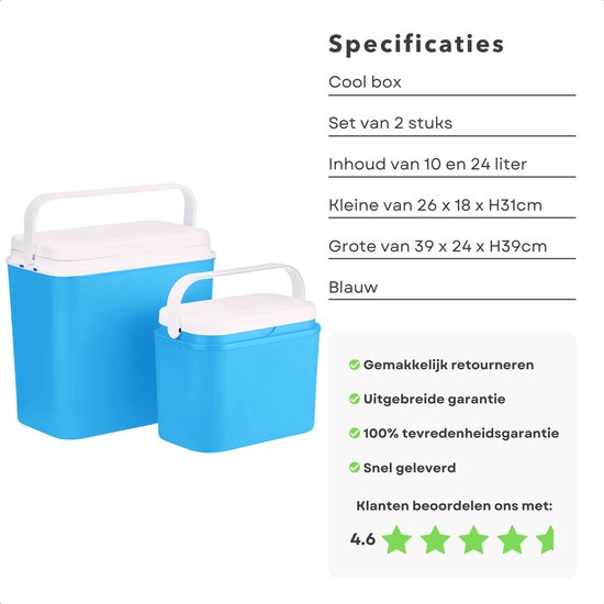 Cheqo® Koelbox Set - Koelboxen - 2 Stuks - 10L & 24L - 26x18x31cm & 39x24x39cm van Cheqo — afbeelding 3