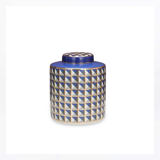 SSan Naila-Girih-Ginger Vases-Pot décoratif-Couvercle-Motif géométrique- Blauw- Wit- Or- Zwart-Porcelaine