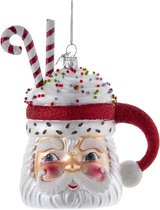 Kurt S. Adler Kerstornament - Kerstman Chocolademelk Mok - glas - wit rood - 13cm