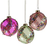 Viv! Christmas Kerstbal - Snoep Pailletten - set van 3 - glas - pastel kleuren - Ø8cm