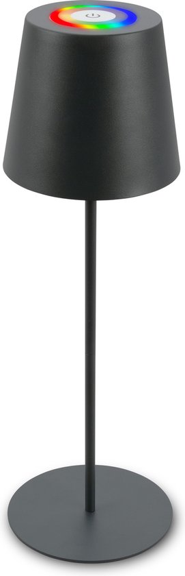 BRILONER - Snoerloze tafellamp - Touch - RGB+W licht - In hoogte verstelbaar - Verwisselbare batterij - Verwisselbare voet - Ø36 x 10,5 cm - Antraciet