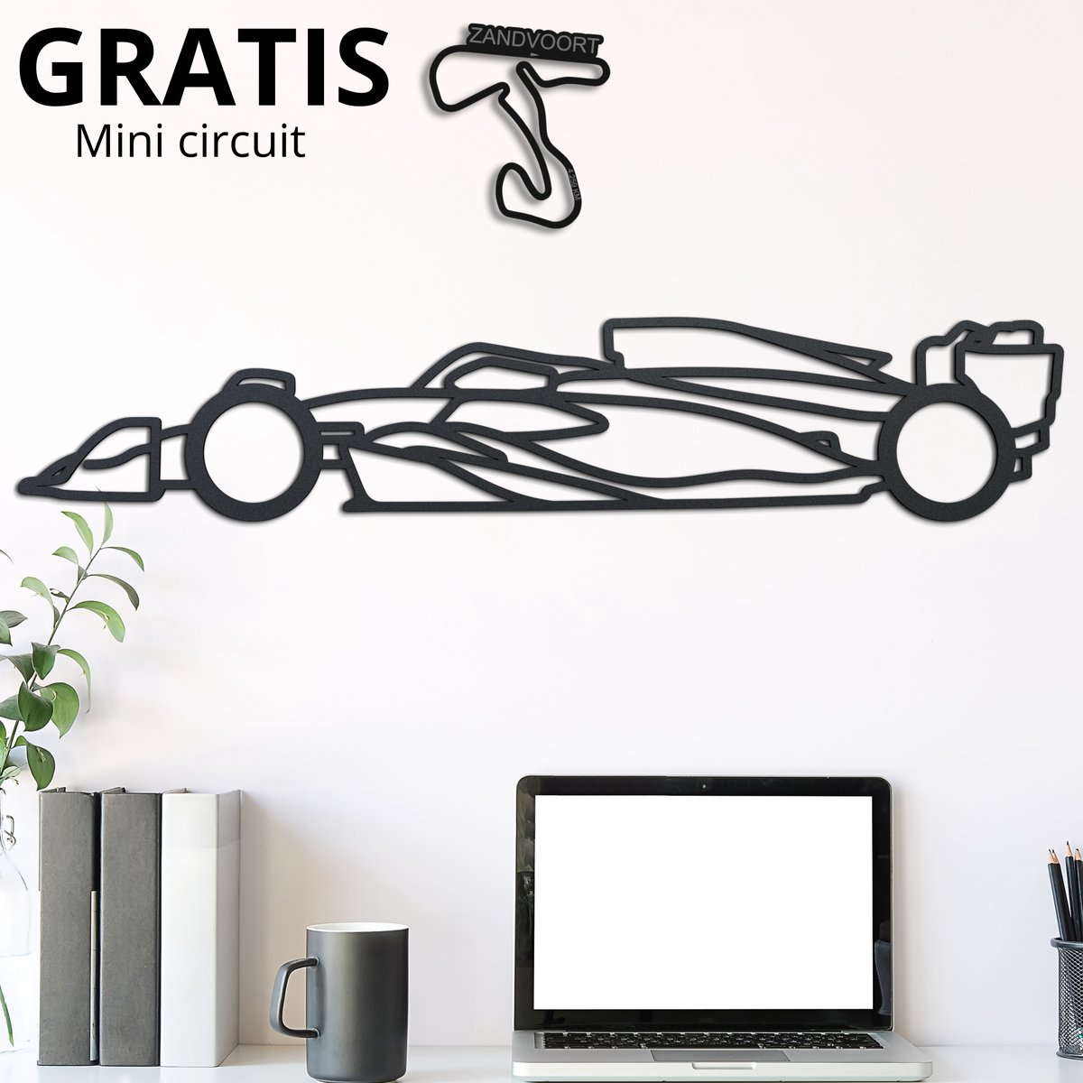 Formule 1 auto - RB20 - Wanddecoratie - Max Verstappen - 2024 - XXL 97x21cm - Hout - Mat zwart - F1 - Raceauto