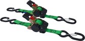 BCF-Products Zelfoprollende spanband met S-haken en vergrendeling - Spanbanden - 1.80 meter - Groen - 25mm