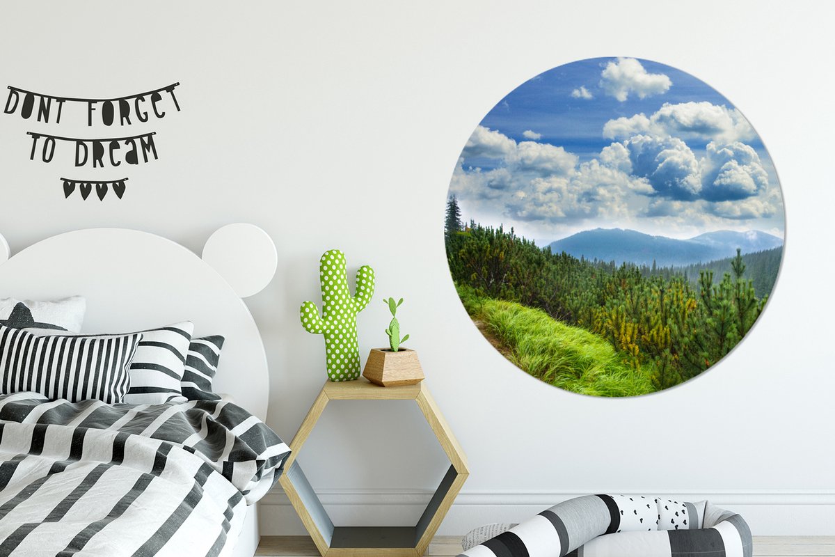 WallCircle® - Behangcirkel 120x120 cm - Muurstickers Bos - Pad - Berg - Muurcirkel woonkamer - Wandcirkel slaapkamer - Kamer decoratie zelfklevend - Muurdecoratie accessoires XXL