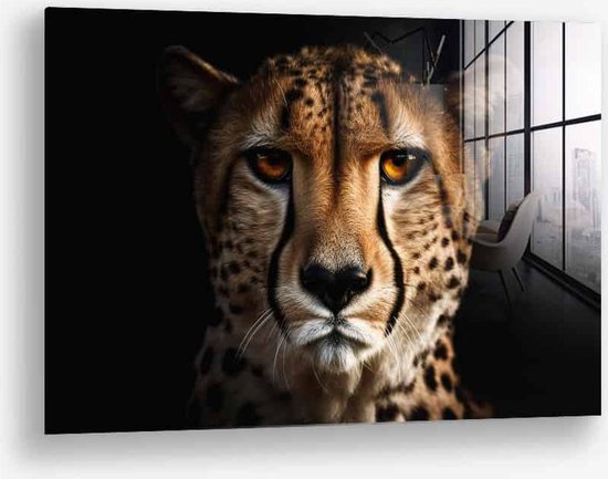 Wallfield™ - The Cheetah | Glasschilderij | Gehard glas | 40 x 60 cm | Magnetisch Ophangsysteem