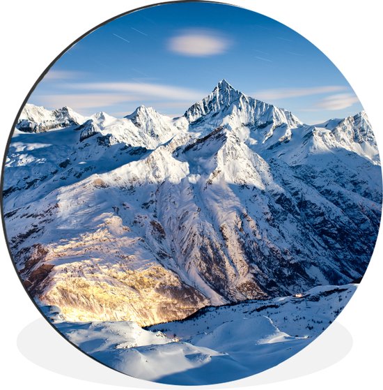 WallCircle - Wandcirkel - Muurcirkel - Alpen - Berg - Sneeuw - Aluminium - Dibond - ⌀ 120 cm - Binnen en Buiten XXL