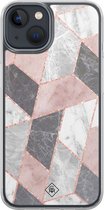 Casimoda® hoesje - Geschikt voor iPhone 13 Mini - Stone grid marmer / Abstract marble - 2-in-1 case - Schokbestendig - Geometrisch patroon - Verhoogde randen - Paars, Transparant