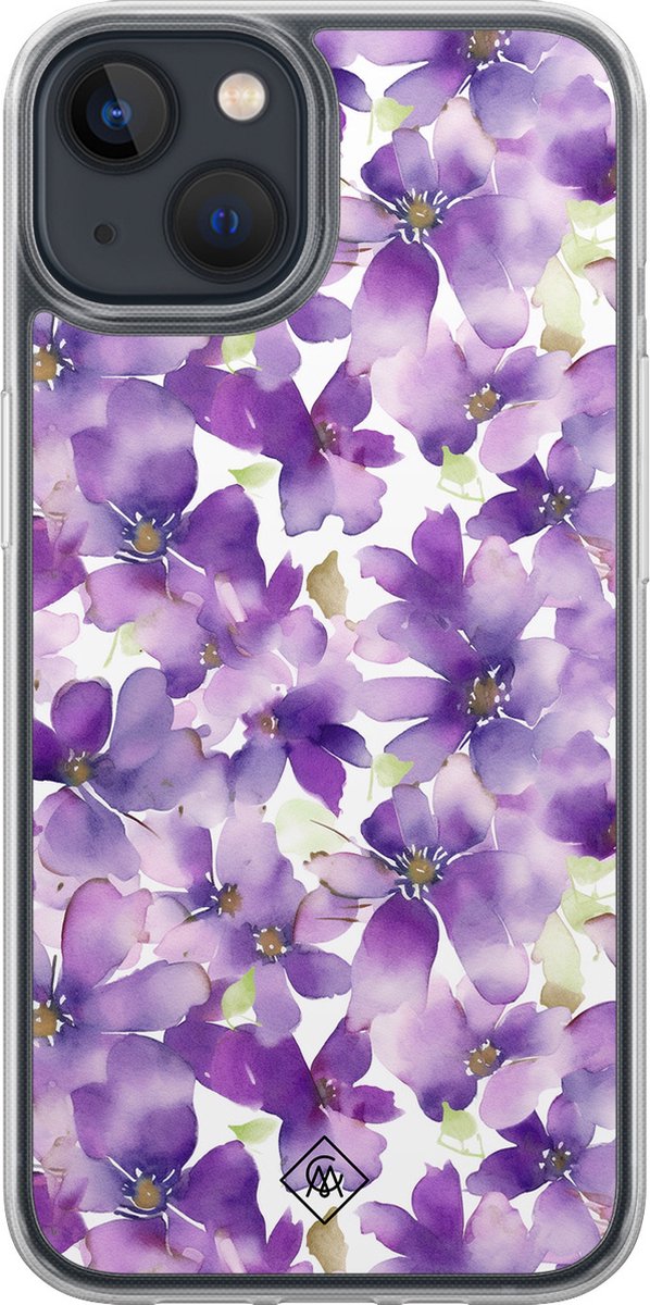 Casimoda® hoesje - Geschikt voor iPhone 13 Mini - Floral Violet - 2-in-1 case - Schokbestendig - Bloemen - Verhoogde randen - Paars, Transparant