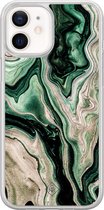 Casimoda® hoesje - Geschikt voor iPhone 12 Mini - Groen marmer / Marble - 2-in-1 case - Schokbestendig - Marble design - Verhoogde randen - Groen, Transparant