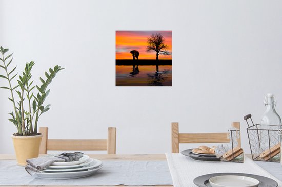 Stickers Stickers muraux - Éléphant et coucher de soleil - 30x30 cm - Feuille adhésive