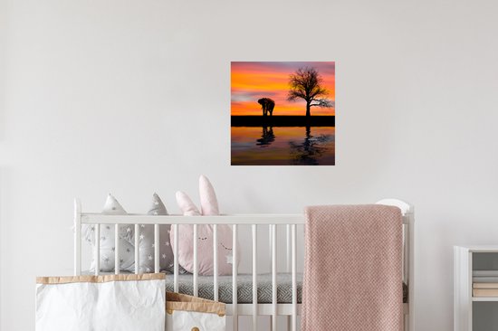Stickers Stickers muraux - Éléphant et coucher de soleil - 30x30 cm - Feuille adhésive