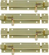 AMIG schuifslot/plaatgrendel - 4x - aluminium - 10cm - goud - incl schroeven - deur - raam