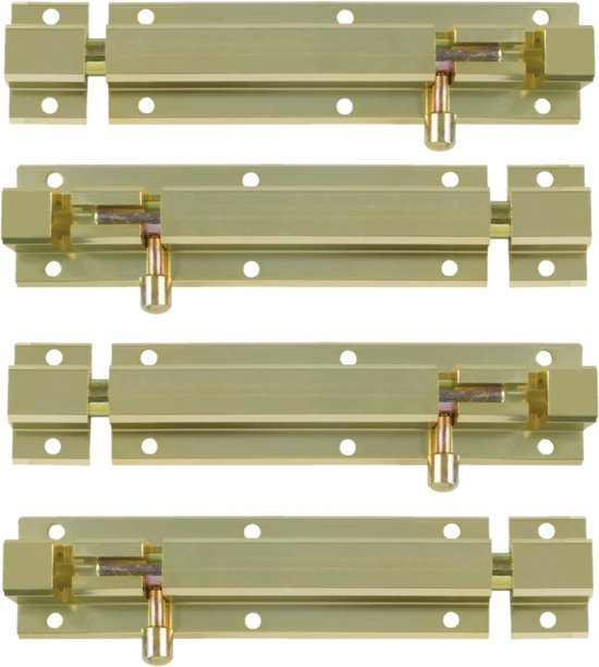 AMIG schuifslot/plaatgrendel - 4x - aluminium - 10cm - goud - incl schroeven - deur - raam