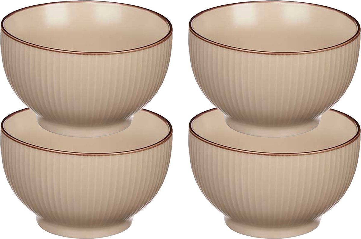 Vivalto Kommetjes/serveer schaaltjes/soepkommen - 4x - Mistique - porselein - D14 x H8 cm - beige - Stapelbaar