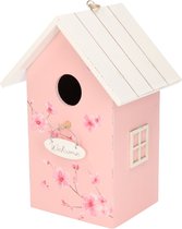Nestkast/vogelhuisje hout roze met wit dak 15 x 12 x 22 cm