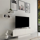 CALICOSY - TV-meubel 2 deuren en 2 witte wandplanken L150 cm - Matera