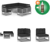 vidaXL 10 delige Loungeset met kussens massief grenenhout grijs Tuinset Inclusief Houtreiniger en verfrisser