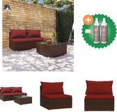 vidaXL 3 delige Loungeset met kussens poly rattan bruin Tuinset Inclusief Onderhoudsset